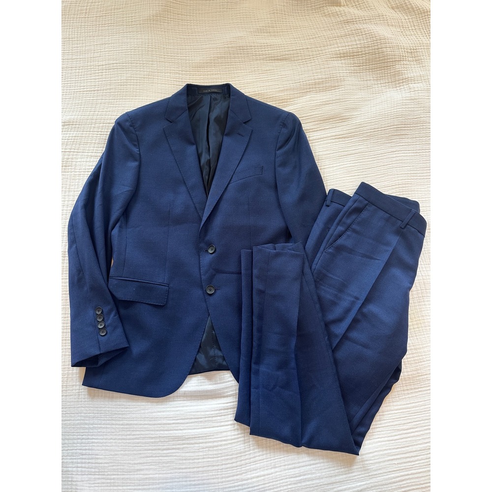 Hugo Boss Wool Suit 36S Jacket 32R Pants Navy Blue 2-Piece Blazer Coat 2  Button